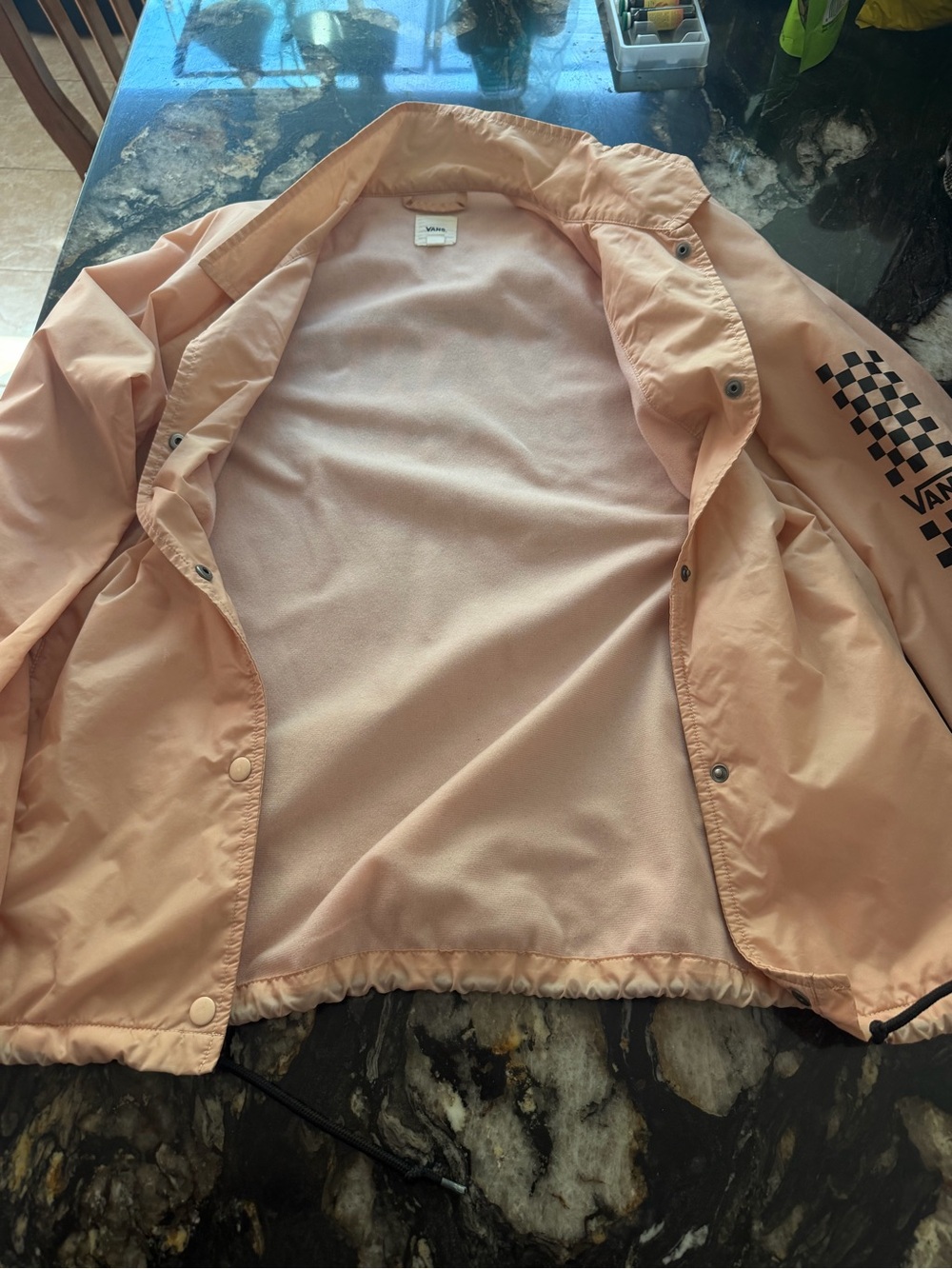 Vans Women's Peach Coach Jacket with Checker Sleeve Print